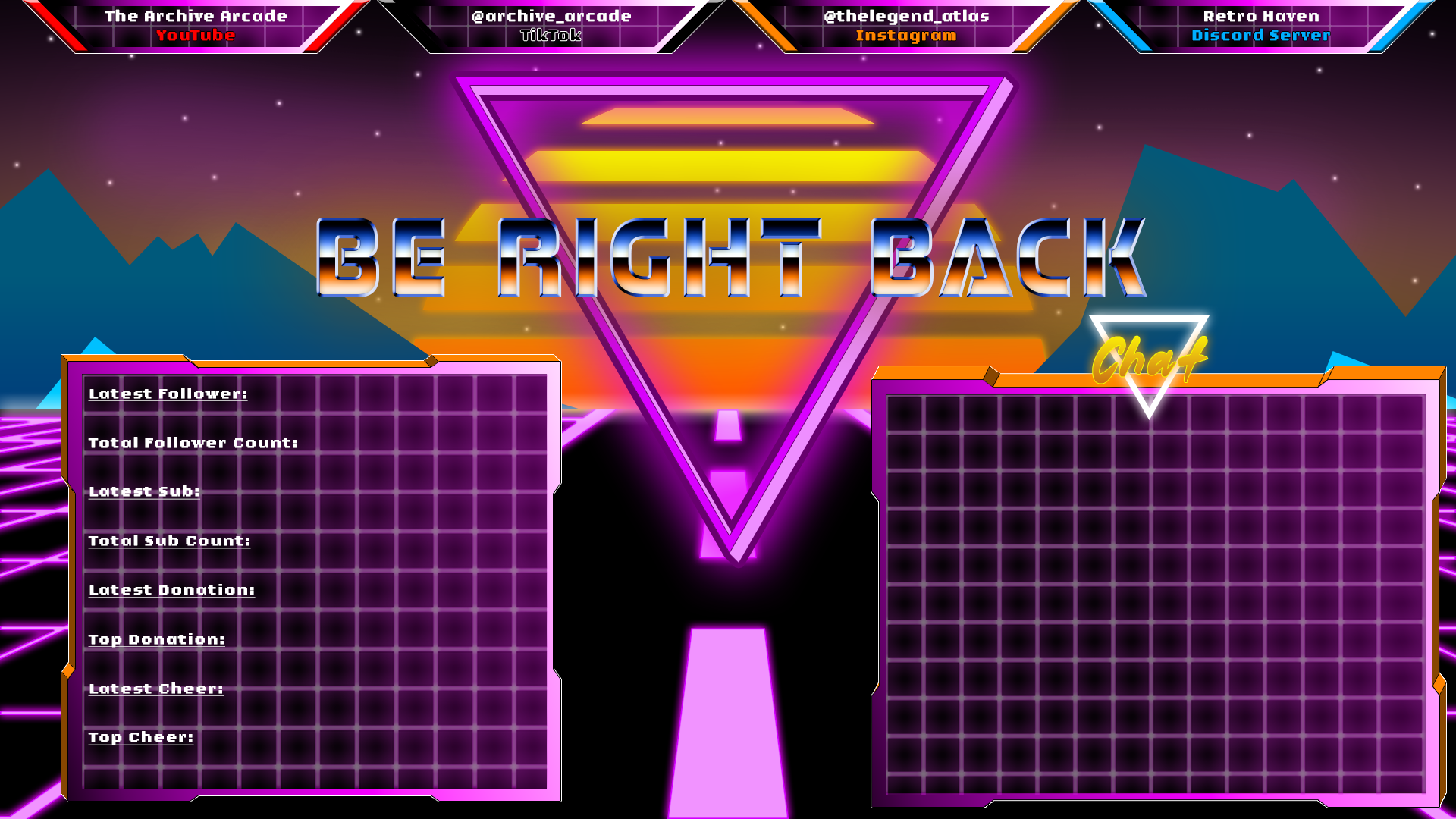 A Synthwave background for a stream returning soon.